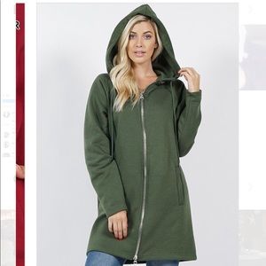 NEW army olive green zip up hooded sweatshirt